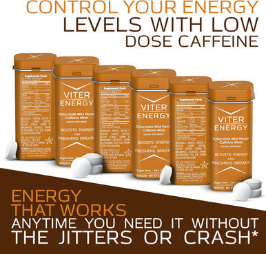Viter Energy Caffeinated Mints 40Mg Caffeine, B Vitamins, Sugar Free. (Wintergreen, 20Pcs, 6 Pack)