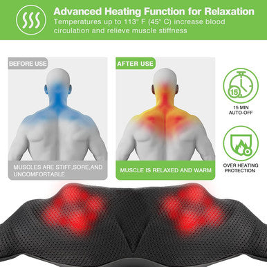 Cotsoco Cordless Shiatsu Neck And Shoulder Massager With Heat,Portable Massagers For Neck And Back,3D Deep Tissue Kneading Back Massager For Muscle Pain Relief,Perfect Gifts For Men And Woman