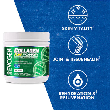 Evogen Collagen Plus Hydration - Grass-Fed Collagen for Women & Men | Collagen Peptides Powder | Collagen Powder Supporting Skin Vitality Hydration Joint & Tissue Health | Unflavored | 30 Servings