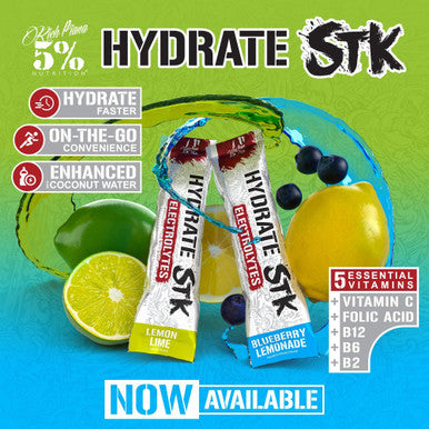 5% Nutrition Hydrate STK Hydration Stick Packets | Free Sport Electrolyte Powder Mix Packets with Coconut Water (Blueberry Lemonade) (10 Count)