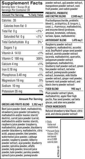 Barlean's Strawberry Kiwi Superfruit Greens Powder Daily Fruits and Veggies Superfood Supplement Green Antioxidant Blend and Fiber Super Power Smoothie Mix 9.52 Oz