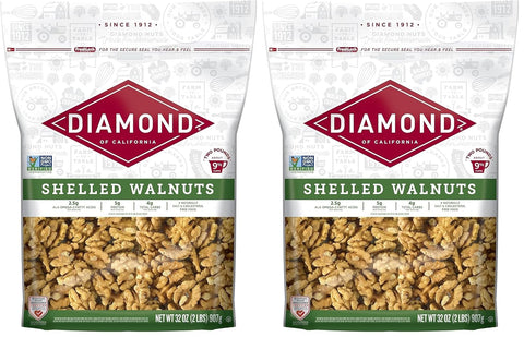 Diamond of California Shelled Walnut Halves and Pieces, Pre-Shelled Raw Walnuts for Baking, Snacking and Salads, 32 oz.