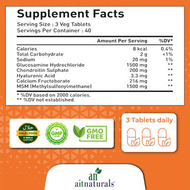 Aitnaturals Joint Health - 120 Tablets| Advanced Formula with Glucosamine Chondroitin & MSM | Enhances Bone Health Mobility Maintain Joint Flexibility| Relief for Joint Discomfort Repair Cartilage