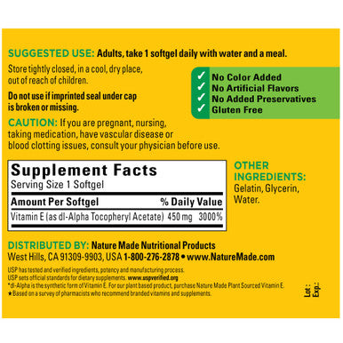 Nature Made Vitamin E 450 Mg (1000 Iu) Dl-Alpha Dietary Supplement For Antioxidant Support 60 Softgels (Pack Of 3)