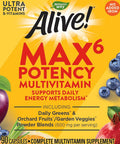 Natures Way Alive! Max6 Potency Multivitamin, Whole Body Nutrition, High Potency B-Vitamins, 90 Capsules