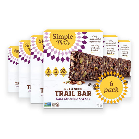 Simple Mills Nut and Seed Trail Bars, 15 Count, Dark Chocolate Sea Salt Snack Bars with Pumpkin Seeds, Almonds, Pecans, and Buckwheat, Good Source of Fiber and Excellent Source of Magnesium, 1.59 oz