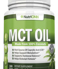 NutriONN MCT Oil - 3000mg - 180 Softgels - Made from 100% Organic Coconuts - Non GMO, Cold Pressed, Paleo Friendly Capsules - Great for Boosting Focus & Energy