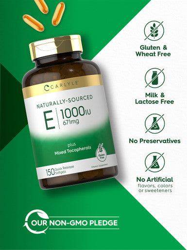 Carlyle Vitamin E Plus Mixed Tocopherols | 1000 Iu (671Mg) | 150 Softgels | Non-Gmo And Gluten Free Formula | Naturally Sourced