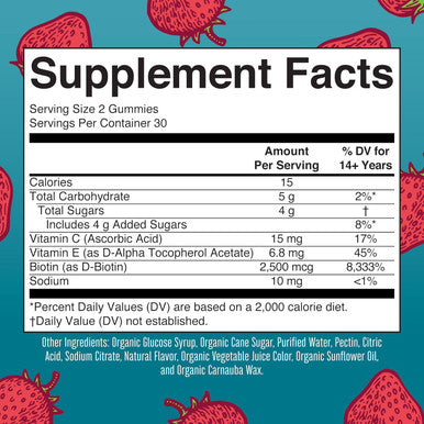 Maryruth Organics Hair | Skin | and Nails Vitamins | Biotin Gummies with Vitamin C & Vitamin E | Hair Growth Vitamins | Skin Care | Nail Strength | USDA Organic Gummies for Ages 14+ | 60 Count