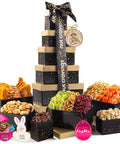 NUT CRAVINGS - Purim Mishloach Manot Dried Fruit & Mixed Nuts Gift Basket, Green Tower + Ribbon (12 Assortments) Ramadan Gifts Food Arrangement, Healthy Snack Care Package, Kosher