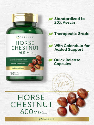 Carlyle Horse Chestnut Capsules 600mg | 180 Count | Non-GMO Gluten Extract