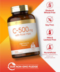 Carlyle Vitamin C with Rose HIPS 500mg | 200 Caplets | High Potency Formula | Vegetarian Non-GMO and Gluten Supplement