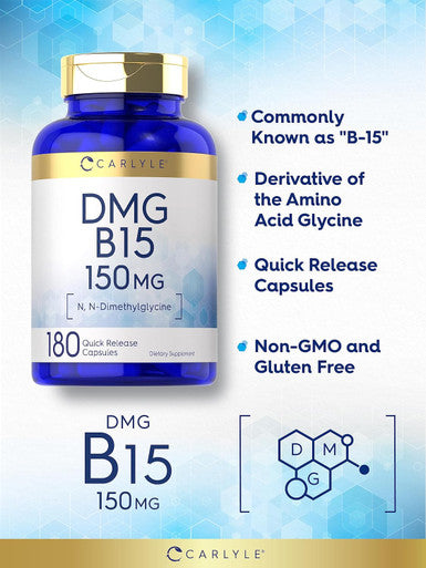 Carlyle DMG Supplement | B15 | 150 mg 180 Capsules | N-Dimethylglycine | Non-GMO and Gluten