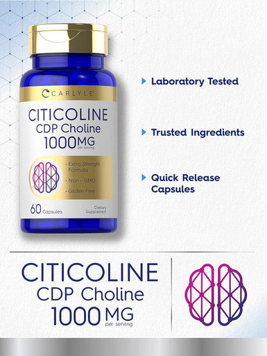 Carlyle Citicoline CDP Choline 1000mg | 60 Capsules | Extra Strength Formula | Non-GMO Gluten Supplement