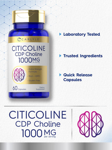 Carlyle Citicoline Cdp Choline 1000Mg 60 Capsules Non-Gmo Gluten Free Supplement