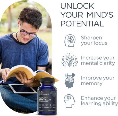 Neuroact Brain Health Memory, Focus, Concentration, Mental Clarity With Cognatiq, Vitamin B3 & B6 Manage Stress & Elevate Mood Holistic Brain Health Formula, Sustained Energy & Well Being