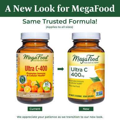 MegaFood Ultra C 400 Mg - Vegan Immune Support Supplement With Vitamin C Made With Real Food Including Broccoli Carrot Cranberry & Brown Rice Gluten-Free Kosher - 90 Tablets 90 Servings