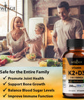 (2-Pack) Vitamin K2 (MK7) with Vitamin D3 Supplement with BioPerine - K2D3 Comlex 3-in-1 Formula Support for Your Heart, Bones & Joints | Vegan, GMO & Gluten Free -120 Veggie Capsules