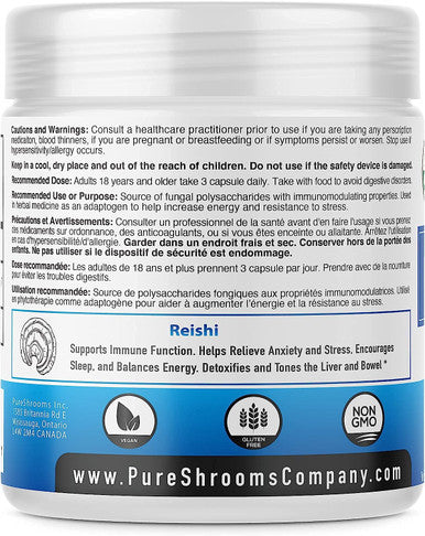 PureShrooms Organic Reishi Mushroom Capsules, 90 Ct. Immune System Booster, Anxiety Relief. Promotes Calm Moods. Ganoderma Lucidum (90 Capsules)