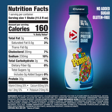 Dymatize Performance Protein Shake 30g of Protein 6.2g BCAA for Muscle Recovery No Added Sugar Low Fat 24 Vitamins and Minerals Gluten-Free Ready to Drink Fruity Pebbles 11.5 Fl.Oz 12 Pack
