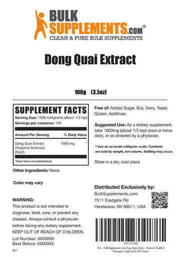 BulkSupplements Dong Quai Root Extract - Herbal Supplement, Angelica Root Powder - 1000mg of Dong Quai Extract , (100 Grams - 3.5 oz)