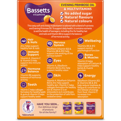 Bassetts Vitamins 12-18 Years Evening Primrose Oil Orange & Passion Fruit Flavour Multivitamins 30 Gummies