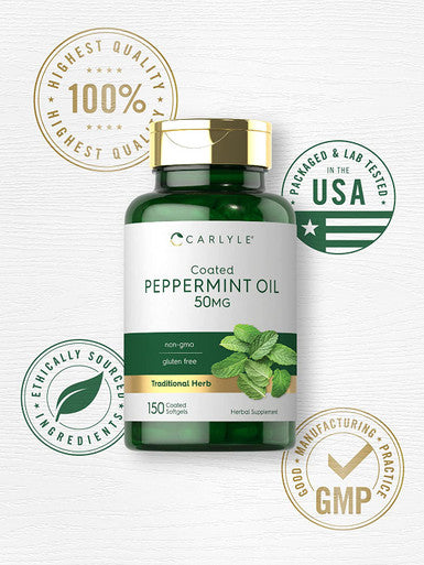 Carlyle Peppermint Oil Softgels Capsules 50mg | 150 Count Supplement | with Rosemary and Thyme