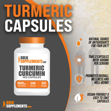 Bulksupplements.Com Turmeric Extract Capsules - Curcumin Supplements, Turmeric Curcumin 1000Mg, Turmeric Supplement - 2 Turmeric Capsules Per Serving, Vegan & Gluten Free, 240 Veg Capsules
