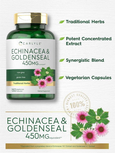 Carlyle Echinacea Goldenseal Capsules | 150 Count | Vegetarian Non-GMO Gluten