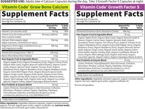 Garden Of Life Calcium Supplement Vitamin Code Grow Bone Made With Whole Foods Strontium Magnesium K2 Mk7 Vitamin D3 and C Plus Probiotics For Gut Health 30 Day Supply