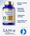 Carlyle Sam-E 400Mg 30 Tablets S-Adenosylmethionine Pills Vegetarian Non-Gmo Gluten Free Supplement
