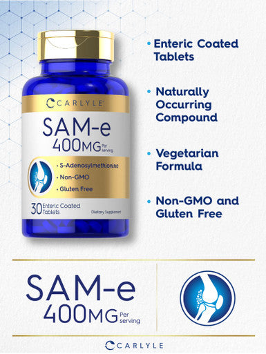 Carlyle Sam-E 400Mg 30 Tablets S-Adenosylmethionine Pills Vegetarian Non-Gmo Gluten Free Supplement