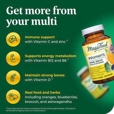 MegaFood Women'S One Daily Multivitamin For Women - With Iron B Complex Vitamin C Vitamin D Biotin And More - Plus Real Food - Immune Support Supplement - Bone Health - Vegetarian - 30 Tabs