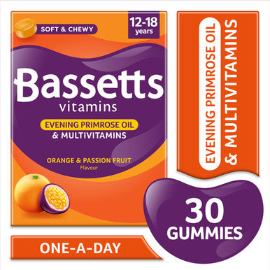 Bassetts Vitamins 12-18 Years Evening Primrose Oil Orange & Passion Fruit Flavour Multivitamins 30 Gummies