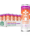 Starbucks Iced Energy Drink, 3 Flavor Variety Pack (Tropical Peach, Watermelon Splash, Blueberry Lemonade), Zero Sugar Energy Drink, Plant Based Caffeine, Hydration, Mental Clarity, 12x12 Fl Oz Cans