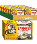 Season Sardines in Water No Salt Added Wild Caught 22g of Protein Keto Snacks More Omega 3's Than Tuna Kosher High in Calcium Canned Sardines 4.37 Oz Tins 12Pack