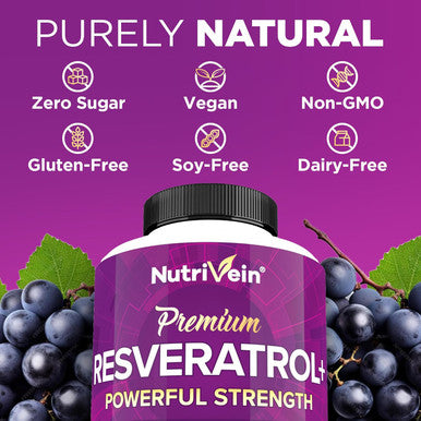 Nutrivein Resveratrol 1450Mg - Antioxidant Supplement 120 Capsules Supports Healthy Aging & Promotes Immune, Brain Boost & Joint Support - Made With Trans-Resveratrol, Green Tea Leaf, Acai Berry
