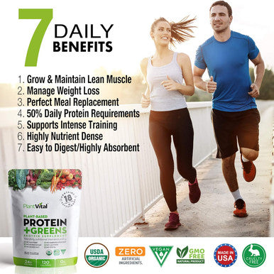 Plantvital Unflavored Organic Vegan Protein Powder - 18 Superfoods, Veggies And Probiotics - Organic Plant-Based Protein Powder - All Bcaa S, Gluten - 16Oz (Pack Of 2)