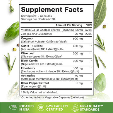 Oregano Oil 6000Mg Garlic Extract 4000Mg Olive Leaf 3000Mg Black Seed Oil 3000Mg Astragalus-Immune Support & Digestive Health Supplement For Women And Men- 60 Count