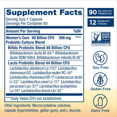 ReLife Womens Probiotic 90 Billion CFU d 12 Strains Shelf Stable Gluten Dairy Soy 60 Capsules Ultimate Flora Womens Care 60 Day