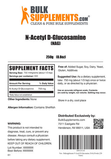BulkSupplements N-Acetyl D-Glucosamine Powder - NAG Powder - Glucosamine Supplements, Joint Support Supplements - 750mg of Glucosamine Powder , (250 Grams - 8.8 oz)