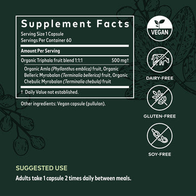 Gaia Herbs Triphala - Supports Digestive Health - Gently Cleanses Your System* - with Amla , Belleric Myrobalan, and Chebulic Myrobalan - 60 Vegan Capsules (30-Day Supply)