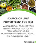 Natures Plus Power Teen For Him - 60 Chewable Tablets, Wild Berry - High-Potency Teenage Multivitamin - Sugar Free, Vegetarian, Gluten - 30 Servings