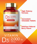 Carlyle Chewable Vitamin D3 2000 Iu (50Mcg) Tablets | 180 Count | Natural Berry Flavor | Vegetarian, Non-Gmo And Gluten Free