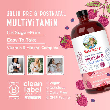 Maryruth Organics Postnatal & Prenatal Vitamins for Women | Sugar | Womens Multivitamin for Pre-Conception Pregnancy & Nursing | Ginger | Selenium | Folate | Vegan | Non-GMO | Gluten | 32oz