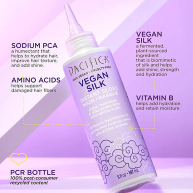 Pacifica Beauty Vegan Silk Instant Gloss Mask for Dry & Damaged Hair, Made with Vitamin B + Amino Acids, Conditioning Treatment, Silicone + Paraben + Cruelty Free, 100% Vegan, Clear, Vanilla, 5 Fl Oz