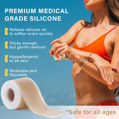 Medical Grade Silicone Scar Tape For Scars Removal - 164" X 1.57" Roll - Silicone Scar Sheets For C-Section, Tummy Tuck, Keloid, And Surgical Scars - Reusable