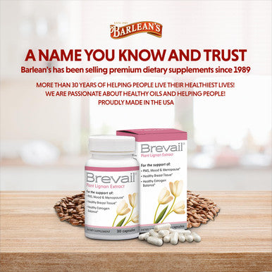Barlean's Brevail Plant Lignan Extract Capsules Proactive Breast Health Supplement With 50 Mg Sdg Lignans From Flax Seed Hulls For Healthy Estrogen Balance and Pms Mood Support Pills 30 Count