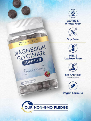 Carlyle Magnesium Glycinate Gummies | 60 Count | Grape Flavor | Vegan Non-GMO Gluten Supplement