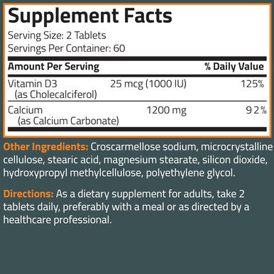 Bronson Calcium 1200 Mg Per Serving Plus Vitamin D3 1000 Iu High Potency Formula, Non-Gmo, 120 Tablets